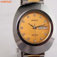 Auth Rado Mens Diastar Gold & Diamond Dial Tungsten Quartz In Mint Condition