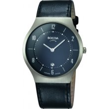 B3559-02 Boccia Mens Titanium Sapphire Crystal Black Leather Strap Wat...
