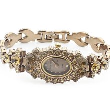 Band Women's Metal Analog Quartz Bracelet Watch With Yellow Rhinstone Ornamentation(Golden)