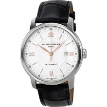 Baume Et Mercier Classima Silver Dial Black Leather Automatic Mens Watch