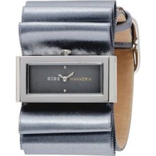 Bcbgmaxazria Womenâ€™s Plisse Grey Ribbon Leather Strap Stainless Steel Case Watch