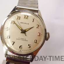 Benrus 1960's Swiss 17 Jewel Stainless Steel Shock-Absorber Gents Manual Watch