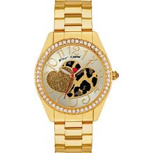 Betsey Johnson Gold/Leopard Leopard Heart Graphic Dial Watch