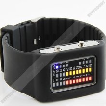 Binary Led Digital Watch Black Jelly Silicone Band Casual Sport Wrist Watch Mens