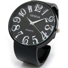 Black Blk Supersize Face Metal Band Women's Geneva Bangle Cuff Watch