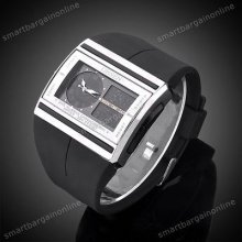 Black Dial Stopwatch Waterproof Dual Time Date Wrist Sport Quartz Watch
