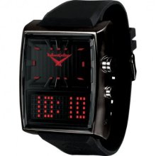 Black Dice Men's Duo Project Watch Bd 049 03 With Dual Time Display Analogue, A Red Led Display And Stainless Steel Oversized Case With Pu Strap