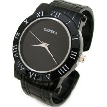 BLACK Geneva Designer Style Women's Bangle Cuff WATCH