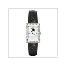 Black Leather Boston Bruins Watch with Cz Frame