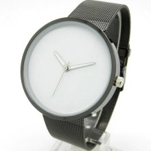 Black Metal White Dial Net Mesh Band Quartz Wrist Watch Mens Boys Gift Q1004