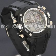 Black Ohsen Day Date Quartz Analog Digital Mens Band Bracelet Boys Watch W22