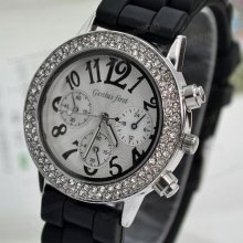 Black Quartz Crystal Stone/gemstone Unisex Classic Sports Wrist Watch