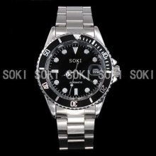 Black Soki Automatic Date Man Analog Mechanical Wrist Band Watch M86