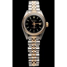 Black stick dial rolex date just watch SS & pink gold jubilee ladies datejust - Black - Metal