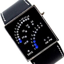 Black Unique Design 29 Binary LED Digital Wrist Watch - Black - Leather - 5