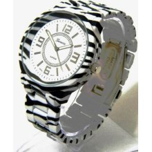 Black White Zebra Oversized Boyfriend Mate Ceramic Style Bracelet Geneva Watch