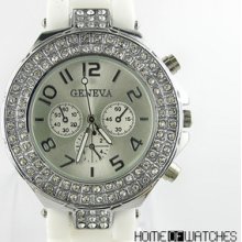 Bling Crystal White Silicone Quartz Wrist Watch Pop Young Girls Lady Gift