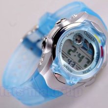 Blue Alarm Date Ladies Girls Boys Kids Waterproof Quartz Sport Wrist Watch