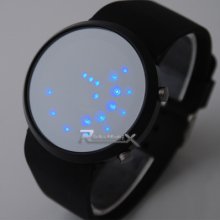 Blue Led Rolling Dot Matrix Digital Day Date Rubber Sport Mirror Unisex Watch