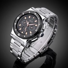 Boy's 6 Hand Date Day Stainless Steel Quartz Diving Style Shape Wrist Watch