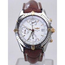 Breitling 1884 Chronograph White Dial Ss & 18k Yellow Gold Claws & Crown Watch