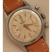 Breitling Geneve Chronograph Wristwatch Steel Case Screw Cap Load Manual 36 Mm.