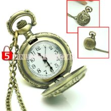 Bronze Mini Owl Lady Women Pocket Watch Quartz Chain