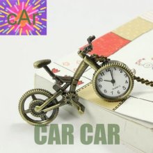 Bronze Necklace Pendant Bicycle Pocket Watch Quartz Gift Chain Wp123