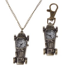 Bronze Unisex Car Style Alloy Analog Quartz Keychain Necklace Watch