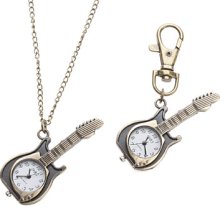 Bronze Unisex Guitar Style Alloy Analog Quartz Keychain Necklace Watch