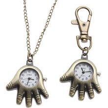 Bronze Unisex Palm Style Alloy Analog Quartz Keychain Necklace Watch