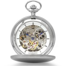 Brushed stainless steel mechanical pocket watch & chain by charles