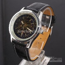 Bulk Lots 5pcs Skeleton Dial Dual-second Black Leather Automatic Mec