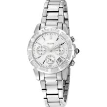Bulova 96r127 Diamond Accent Chronograph Silver White Dial Ladies Watch