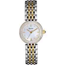 Bulova Womens Diamond Petite Classic Stainless Watch - Silver Bracelet - Pearl Dial - 98R151