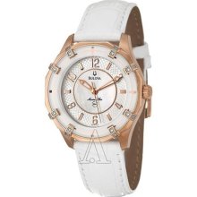 Bulova Women's 'Sport Marine Star' Diamond Bezel White Leather Watch