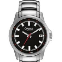 Caravelle Men`s Black Stainless Steel Watch W/ Red Accents