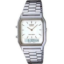 Casio Aq-230a-7dmq Digital Analog Dual Time Metal Watch Wristwatch Fast Shi