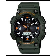 Casio Aqs810w-3a Tough Solar Analog Digital Sports Watch 5 Alarms Army Green 100