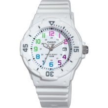 Casio Lrw200h-7bv Women's White Resin Band 100m Sports Analog Watch