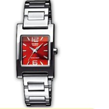 Casio Ltp-1283D-4A2ef Ladies Watch Quartz Analogue Red Dial Silver Steel Strap