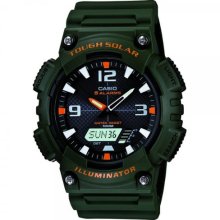 Casio Men's Quartz Watch With Black Dial Analogue - Digital Display And Green Resin Strap Aq-S810w-3Avef