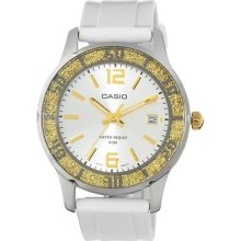 Casio Women's Analog White Resin Band, 50 Meter, Date, Ltp1359-9av