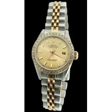 Champagne stick dial diamond bezel SS & gold jubilee ladies datejust watch - Gold - Metal - 6