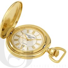 Charles Hubert Classic Silver White Dial Gold Tone Pocket Watch with Date 3782