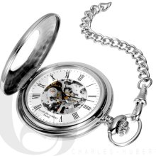 Charles Hubert Premium White Dial Demi-Hunter Case Pocket Watch with Skeleton Movement 3565