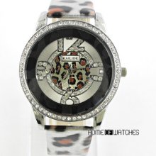 Charming Crystal Leopard Print Lady Women Dress Style Analog Quartz Wrist Watch