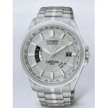 Citizen Eco-drive Stainless Steel World Perpetual A-t Watch W/ Silver Dial