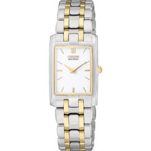 Citizen Eco-drive Stiletto Thin White Dial Two Tone Women's Watch Eg3184-50a