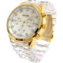Clear Gold Geneva Designer Style Women's Bracelet Watch